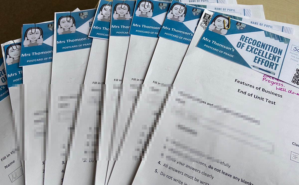 MrsTEHS's tweet photo. Using @QwiqrFeedback to send home some praise postcards tor #S3BusEd. Upload a combination of photo, message and audio #praise #valuesinaction #TeamEarlston #Bizedehs https://t.co/VPNmcRDsO1