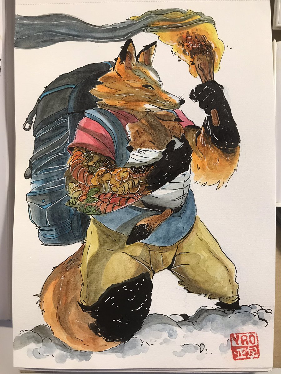 ShinobiYao's tweet photo. Illustration finie pour #characterdesignchallenge #fox #watercolor #drawing #adventure 🦊 https://t.co/18K2QSS6oe