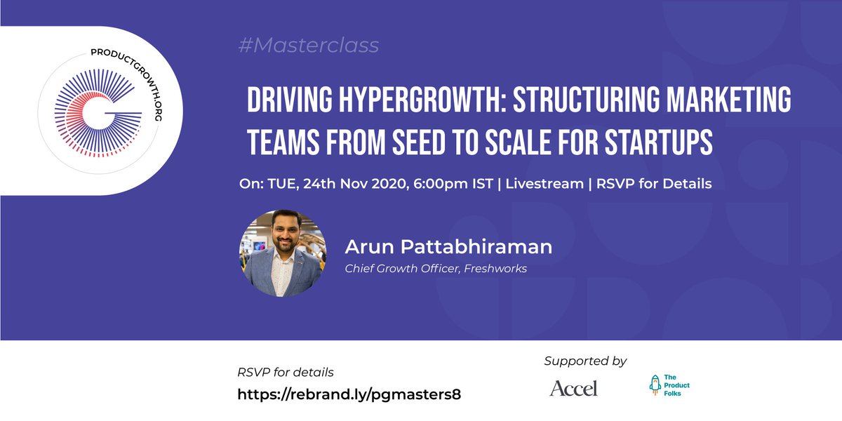 product_growth's tweet photo. 🔜 1 day to go!

In tomorrow's #masterclass with @arun_pattabhi, he will share insights and frameworks on designing scalable marketing teams and when to invest in different functional groups within marketing.

🔗 RSVP here 👇🏼
https://t.co/2WR3FviTNL https://t.co/HRTjRE22jj