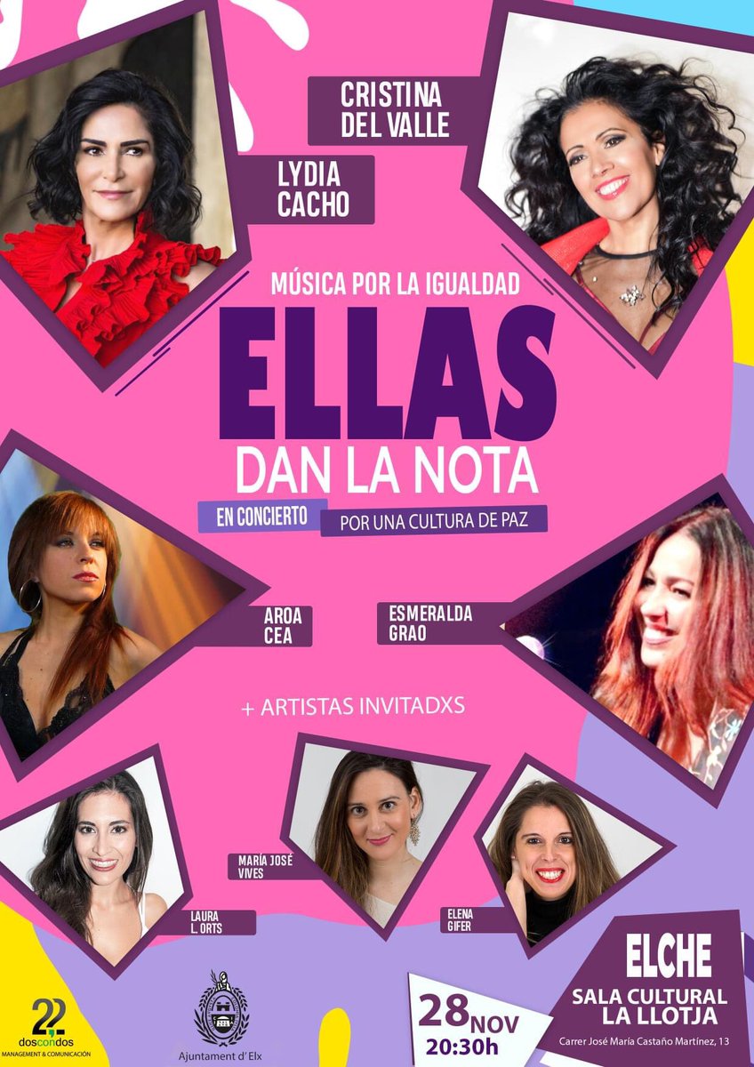 cristinadlvalle's tweet photo. #ellasdanlanota en Elche (Alicante)
@lydiacachosi  @cristinadlvalle @grao_esmeralda&amp; #AroaCea alzarán sus voces contra la violencia de género en la Sala Cultural La Llotja a las 20,30h.con la colaboración delas actrices ilicitanas María José Vives Laura L. Orts &amp; Elena Gifer. https://t.co/tcWmYl7R2Z