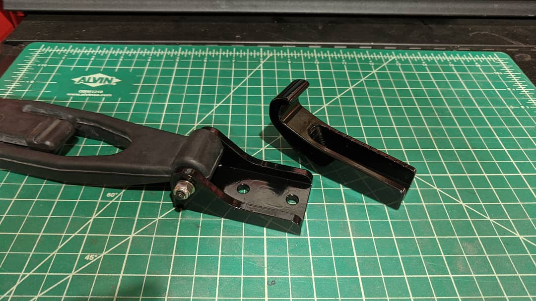 TimothyGack's tweet image. Here are some after and before pictures of the &quot;heavy duty&quot; hood latch replacement parts. These are made from 1018 steel. The parts were sandblasted then powder coated for a durable finish.

#instamachinist
#solarfiretechnologies
#madewithtormach
#Fusion360 
#madeinakeleymn