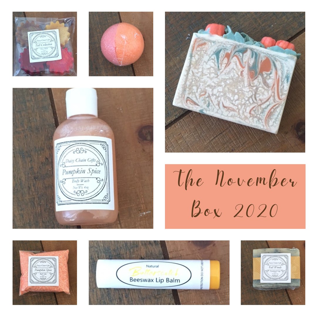 PamperHampr's tweet photo. Happy Fall Y'All! 🍁🍂🍁 
Our November box is now sold out but we'll be posting a sneak peek of our candy cane themed December box very soon!  #Christmasiscoming #treatyoself #pamperhamper https://t.co/ApDgCr5rCI