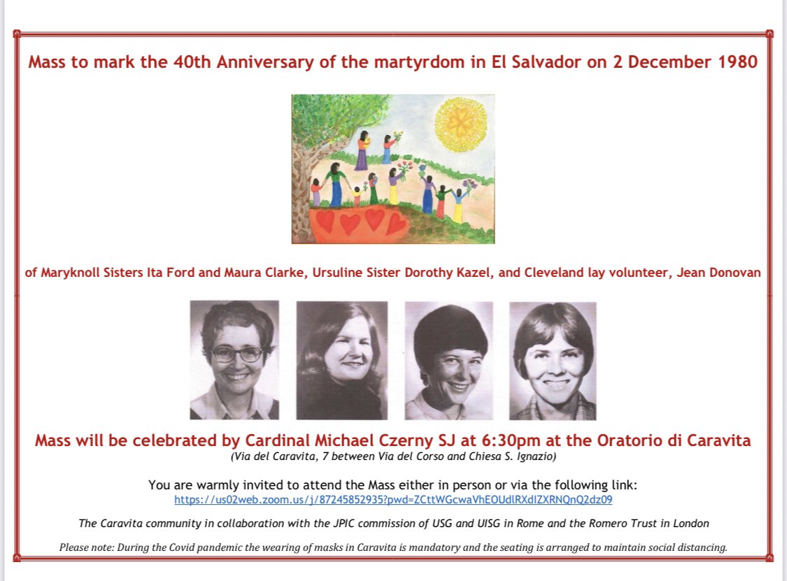 And this Mass for the US Catholic women will be celebrated by cardinal  @jesuitczerny in Rome (h/t  @RomeroTrust)