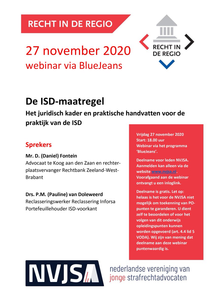 Pamelavdongen's tweet photo. Aanstaande vrijdag vindt de online Rinder plaats over het onderwerp de ISD-maatregel. De Rinder is alleen toegankelijk voor leden van de @NVJSA en inschrijving is verplicht (beperkt aantal plekken). https://t.co/5YlK1yegap