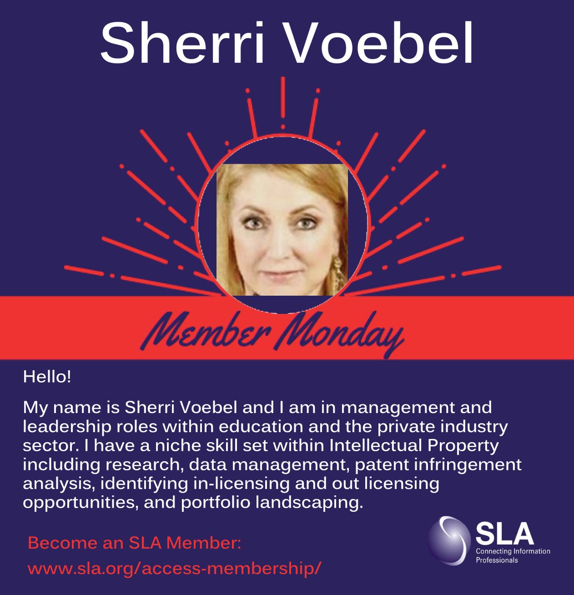 SLAhq's tweet photo. Hello #SLAers - it's #MemberMonday! Welcome to our new SLA member, Sherri Voebel!
Take part in the SLA community - grow your network, develop your skillset & advance your career. If you're not a member, join today!
https://t.co/KTq5RzAf5b
#OneSLA #SLA2020 #SLAMember https://t.co/cDl4ihxt9F