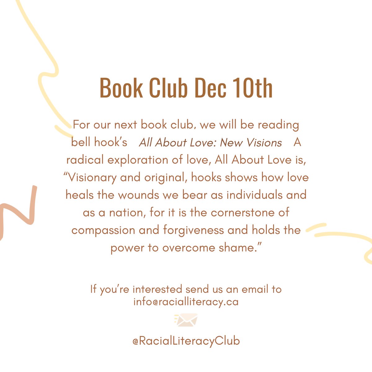 VIRTUAL BOOK CLUB, Dec 10th @ 6:30 pm (EST)! So much love to everyone who attended our last book club! The critical thinking and powerful discussion was incredibly insightful. For our next book club, we will be reading bell hooks’ All About Love📚 instagram.com/p/CHrB6b0hxqf/…