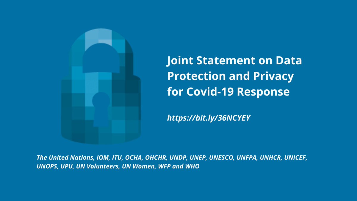 UNGlobalPulse's tweet photo. During public health emergencies, data collection, processing, and use must protect the #humanrights of all people. 

@UN entities issued a Joint Statement on #DataProtection &amp; #Privacy in response to #Covid19 based on the UN #PrivacyPrinciples.

➡️ https://t.co/vh240dVjno https://t.co/G7Pxxi0aeM