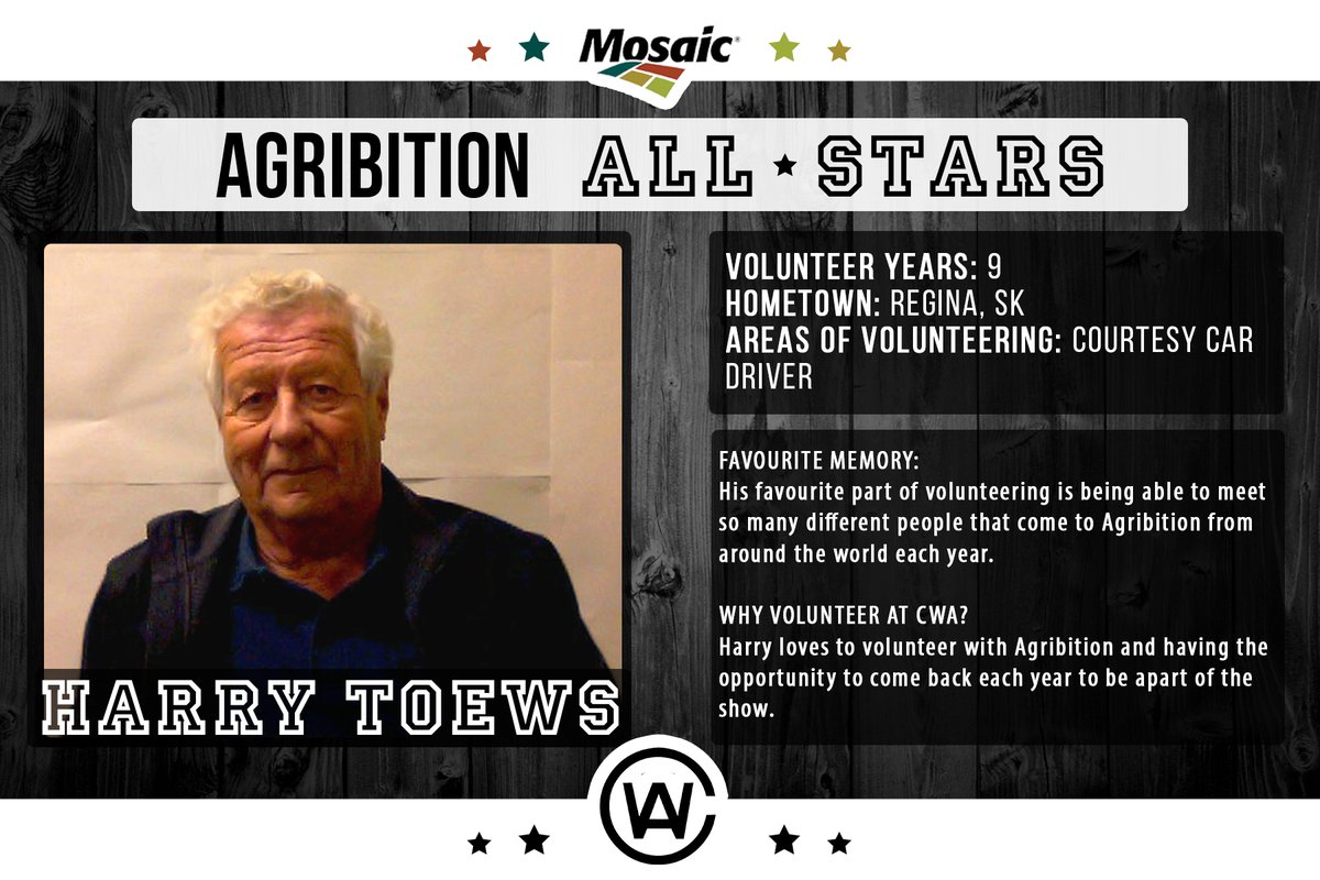 Agribition's tweet photo. This weeks Agribition All Star is Harry Toews! Harry's favourite part of Agribition is the people he has met while volunteering. Thank you for all your help throughout the years Harry! #CWA20 @mosaicincanada https://t.co/OImS8FczAY