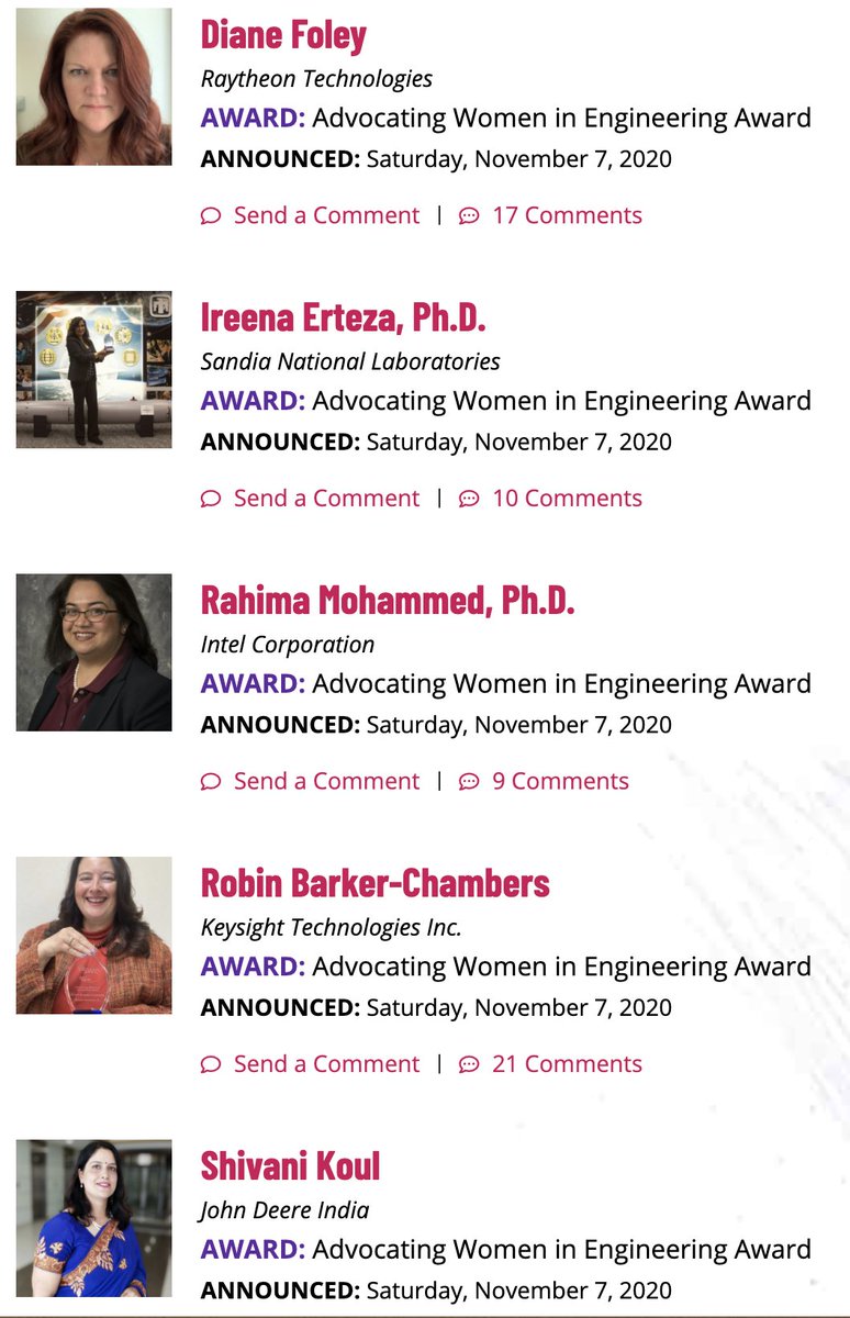 SWEtalk's tweet photo. Congrats to our Advocating Women in Engineering Award Winners from #WE20! You can help celebrate these women by leaving a comment in the awards hall and searching the award name: https://t.co/3kQwWFwvic #PracticeCuriosity
@RaytheonTech @SandiaLabs @intel @Keysight @JohnDeere https://t.co/Rp76WBBeYy