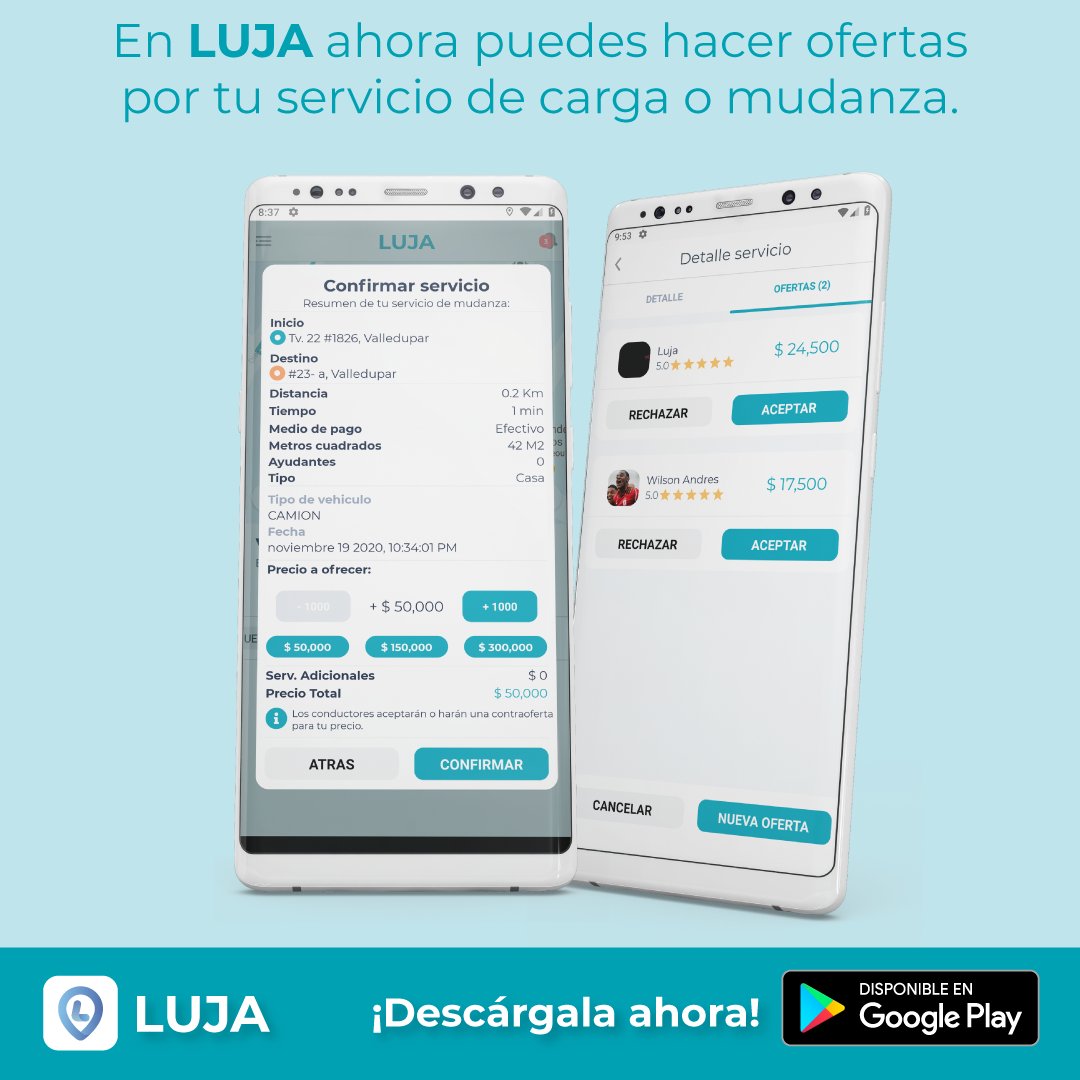 LUJA_CO's tweet photo. En LUJA ahora puedes negociar el precio de tu servicio de carga o mudanza.

Descárgala en Google Play:

https://t.co/k3JhcSrOfw

#Valledupar #Mudanza #Acarreo #Trasteo https://t.co/u85UvcIyLS