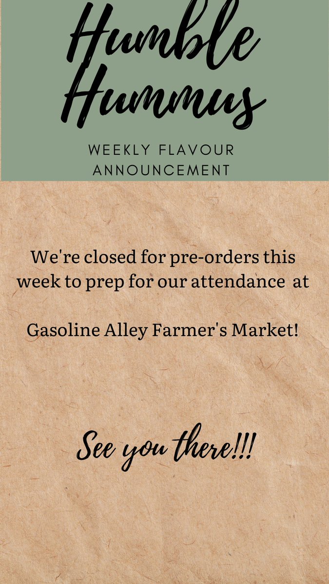 Closed for order this week to prepare for the Gasoline Alley Farmers Market!