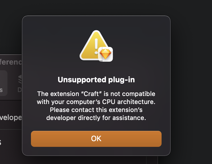jbwulff's tweet photo. Just got the new MacBook Pro with the 1m chip. BUT Craft for @InVisionApp is not compatible with @sketch 😭😭 https://t.co/SBXY4vLSd2