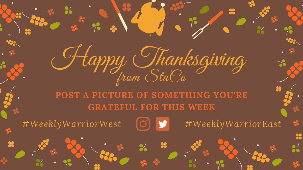 Happy Thanksgiving MCHS! This week for Weekly Warrior please post something you’re grateful for! Try and get the most likes for a prize! Don’t forget... #weeklywarriorwest and #weeklywarrioreast
