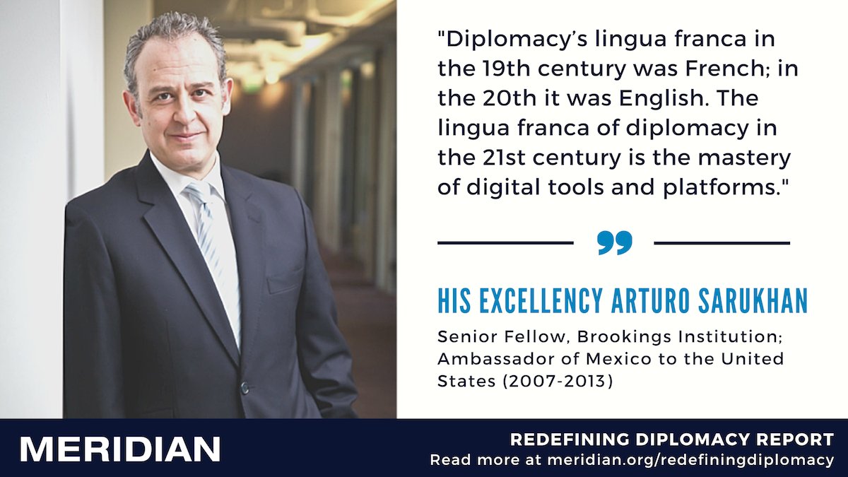 MeridianIntl's tweet photo. #COVID19 changed everything—including how we connect with each other. In our #RedefiningDiplomacy report, @Arturo_Sarukhan joins other current and former diplomats in sharing insights on the evolvution of diplomacy in the wake of the pandemic. Read now ⬇️ https://t.co/uUn2vShQaY https://t.co/XEpuVTEqE4