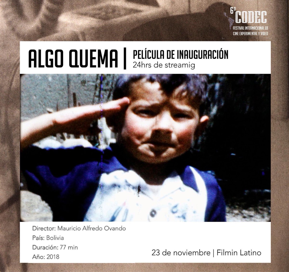 codecfestival's tweet photo. ¡Iniciamos con la sexta edición de CODEC!
Los invitamos a ver la película de inauguración a través de @filminlatino y por la tarde conversaremos con el director Mauricio Alfredo Ovando a las 19hrs en Facebook Live https://t.co/ko3U1b4nma