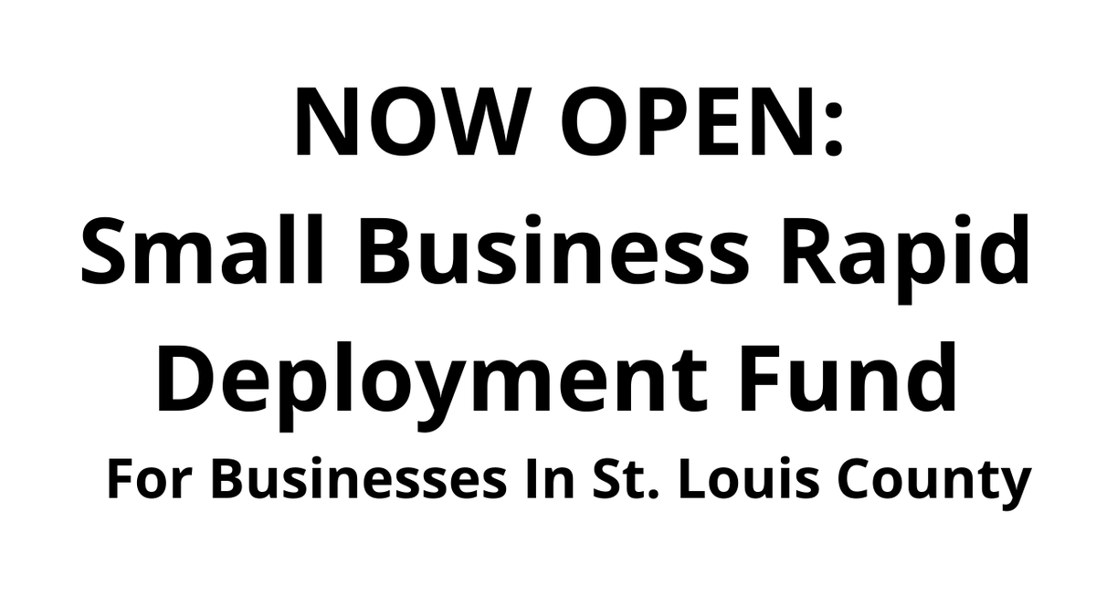 STLPartnership's tweet photo. NOW ACCEPTING APPLICATIONS: The Small Business Rapid Deployment Fund grant program is now open. .@SaintLouCo businesses and restaurants can receive up to $5,000 grants as part of the St. Louis County CARES Act. https://t.co/EjbqVOdv1M
#STLMade #SmallBusiness https://t.co/DDISpxz4l9