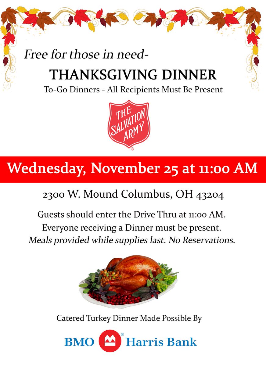 Free for those in need, a Thanksgiving Dinner!  This Wednesday the 25th, stop by our Hilltop location at 11 AM or our Columbus location at Noon! For more details see the flyers below!