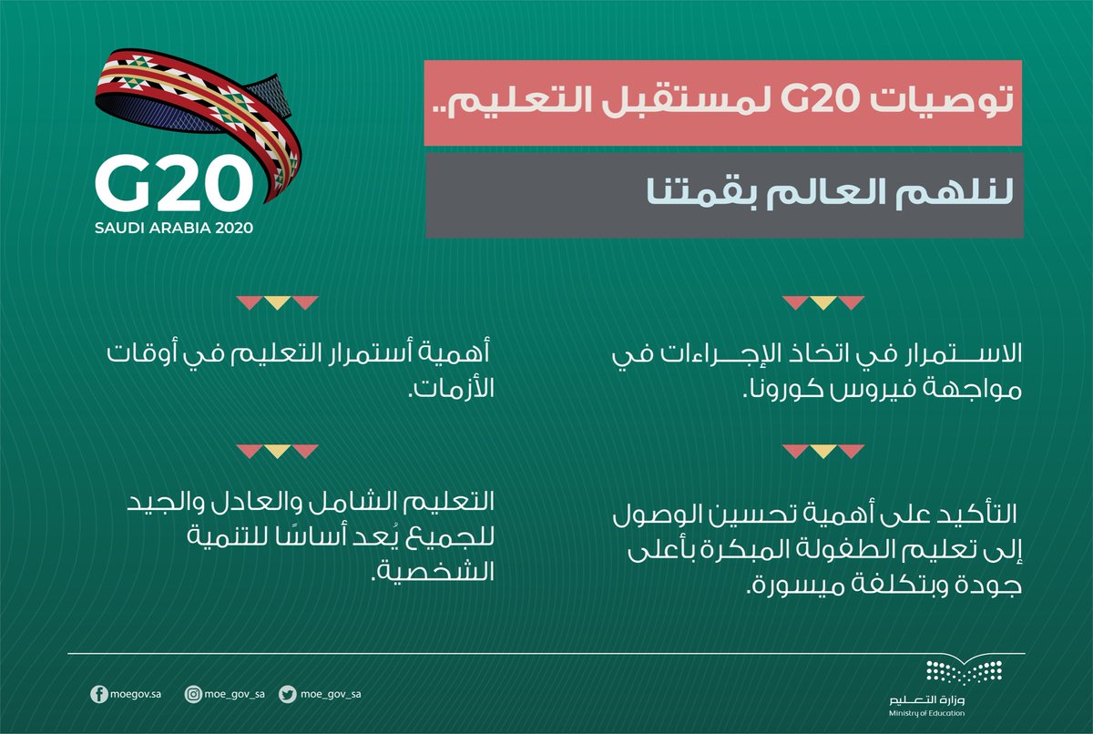 توصيات قمة #مجموعة_العشرين لمستقبل التعليم
#نلهم_العالم_بقمتنا