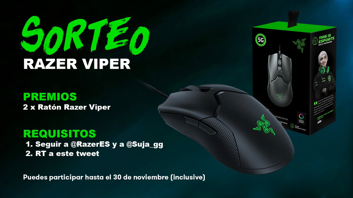 ¿Te imaginas que sorteo ahora por la cara, para todo el mundo, DOS Razer Viper 🐉?

Follow <a href="/suja_gg/">SUJA</a> ✔️
Follow <a href="/RazerES/">R Λ Z Ξ R 🇪🇸</a>  ✔️
RT a este tweet ✔️

Que me levanté juguetón dale a RT anda que te ganas el mejor ratón del mercado! (x2)