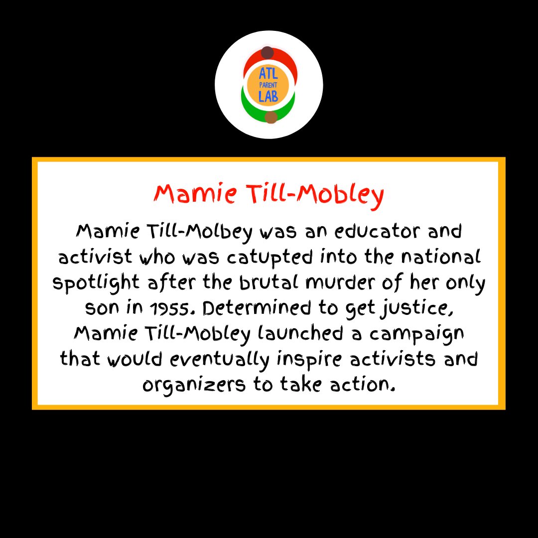 AtlParentLAB's tweet photo. Today we celebrate the #Birthday of #MamieTillMobley 🎂
#BlackBoyJoy #BlackGirlMagic #BlackFamiliesMatter #ATLParentLAB #BlackParenting #Atlanta #AntiRacism #Parenting #Play #Families #Communities #PlayForAll #PlayLikeABoss #PlayForTheCulture #StoryTimeLikeABoss https://t.co/FTV2tbi1Y9