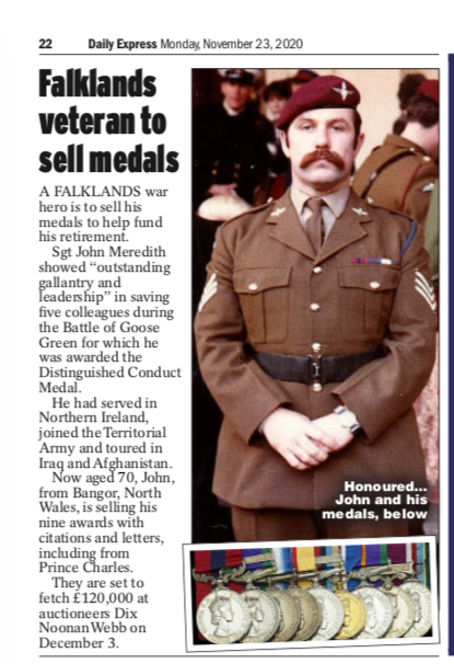 Here's our story of the forthcoming #auction of gallantry medals won by Falklands War hero John Meredith at @DixNoonanWebb <a href="/RachelAked/">Rachel Aked</a>