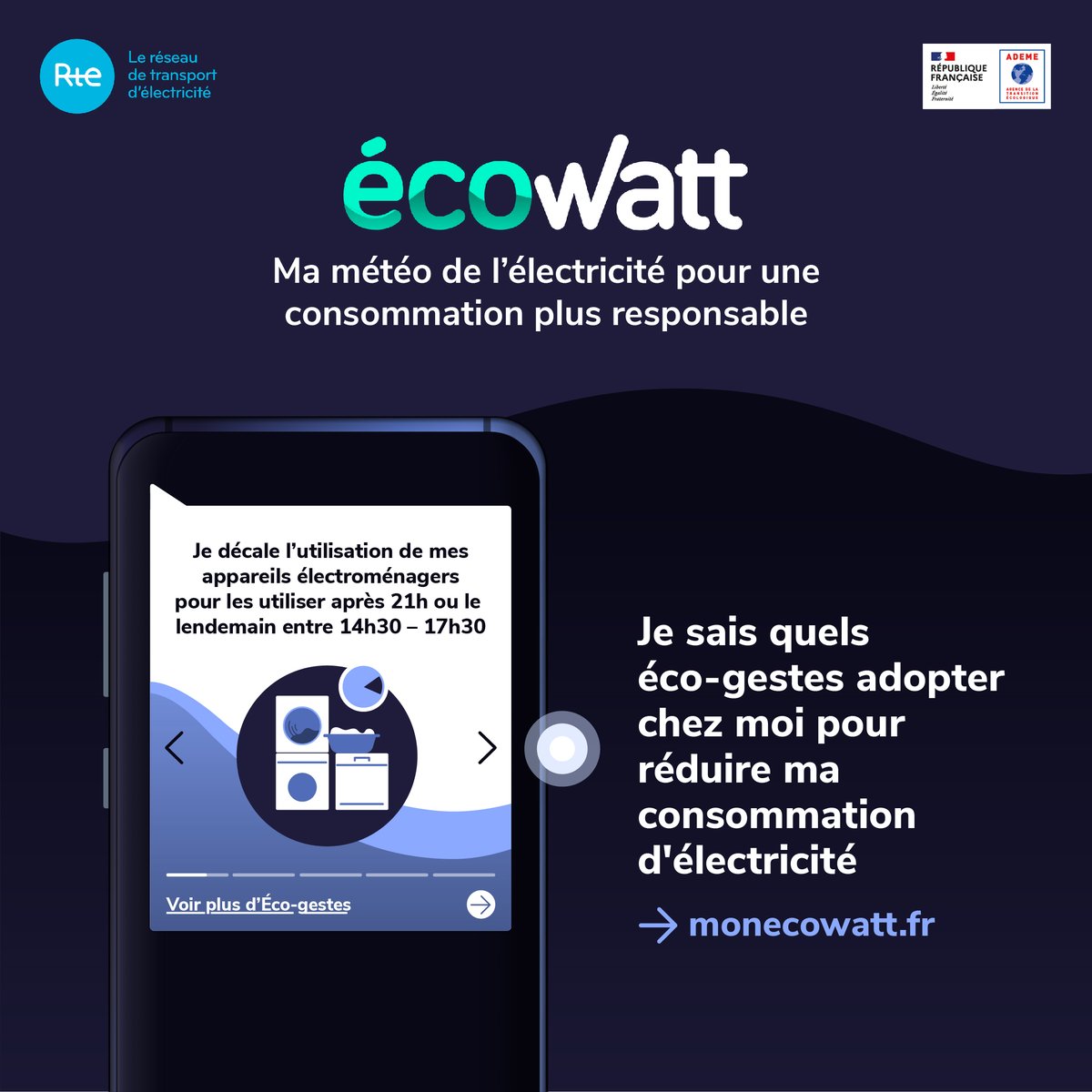 #EcoWatt vous permet de connaître les #ecogestes à adopter au bureau ou à la maison mais surtout, à quel moment les faire !💡