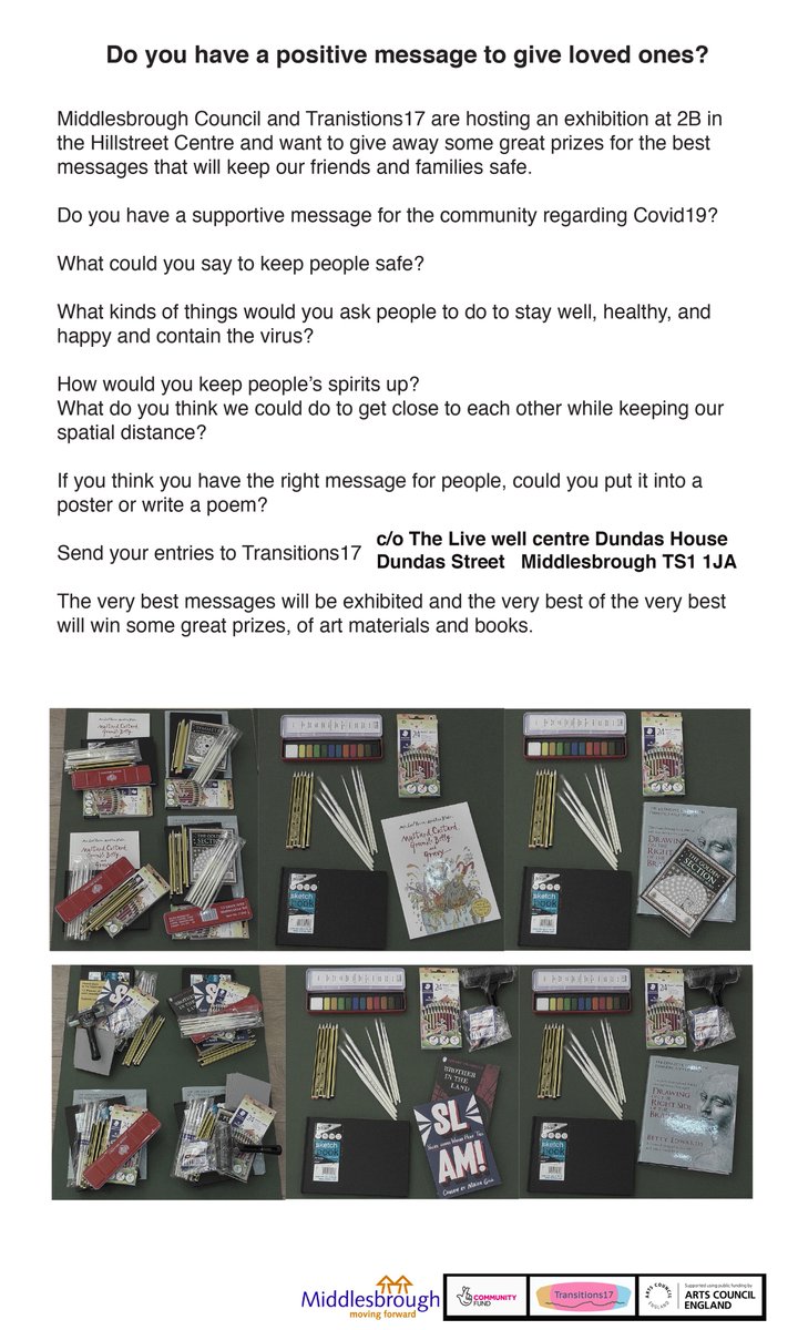 Transitions_17's tweet photo. Poetry and posters what would your message be to keep us safe during Covid19.  Opportunity for young people of Middlesbrough-exhibition at 2B Hillstreet Middlesbrough 
@MbroCouncil @lovembro @PrintPrize @Tees_Issues @MVDA @TheTeesOnline @TheNorthernEcho @GazetteBoro 
 see poster. https://t.co/3uqBd2bgvn