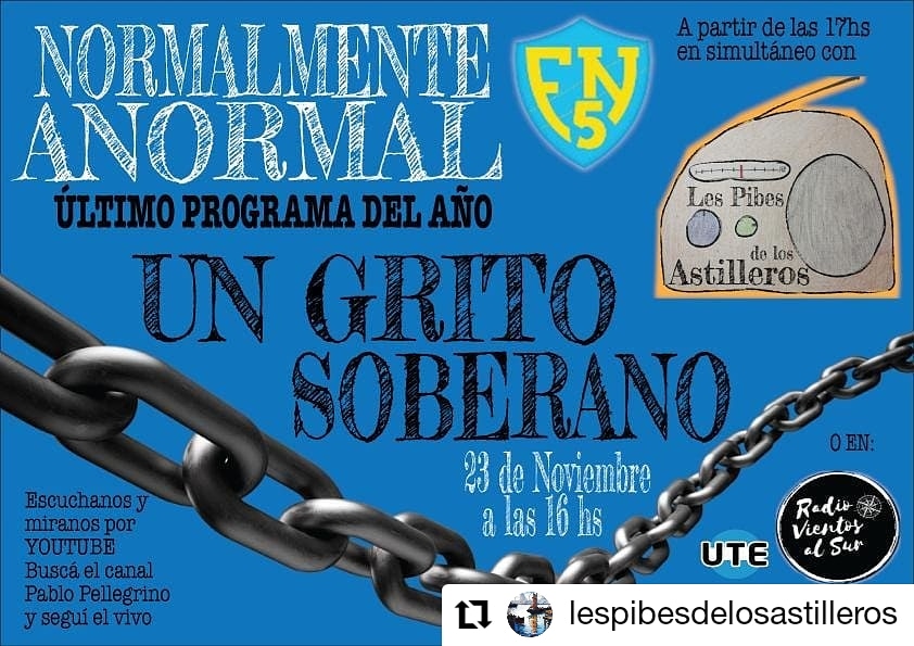 VientosAlSur's tweet photo. Hoy‼ 17 HS vuelve #NormalmenteAnormal 📻🎙
   "Un Grito Soberano"
🎧Sintonizanos por acá 👇
https://t.co/dT6uECa07b https://t.co/XOq9GfLYZu