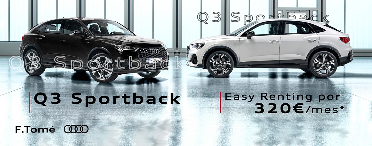GrupoFTOME's tweet photo. Puede que hayas conducido antes. Pero nunca habrás conducido así. Porque la comodidad del #Audi Q3 #Sportback es una clase superior de confort.

Ahora condúcelo desde 320€* al mes con #MyRenting

ℹ Más información https://t.co/Yp3jFCFVrG https://t.co/zpWX8zRF4O