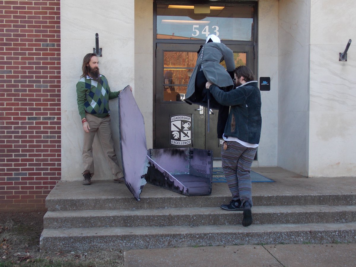 MTSUGoreCenter's tweet photo. #OTD in 2015, #MTSU students marched from the Student Union commons to #ForrestHall. They carried an effigy of Nathan Bedford Forrest in a coffin to "bury" him at the ROTC building, and urge the University to rid the campus of his racist image for good. @PrjctSTAND https://t.co/FRs6s1iX5z