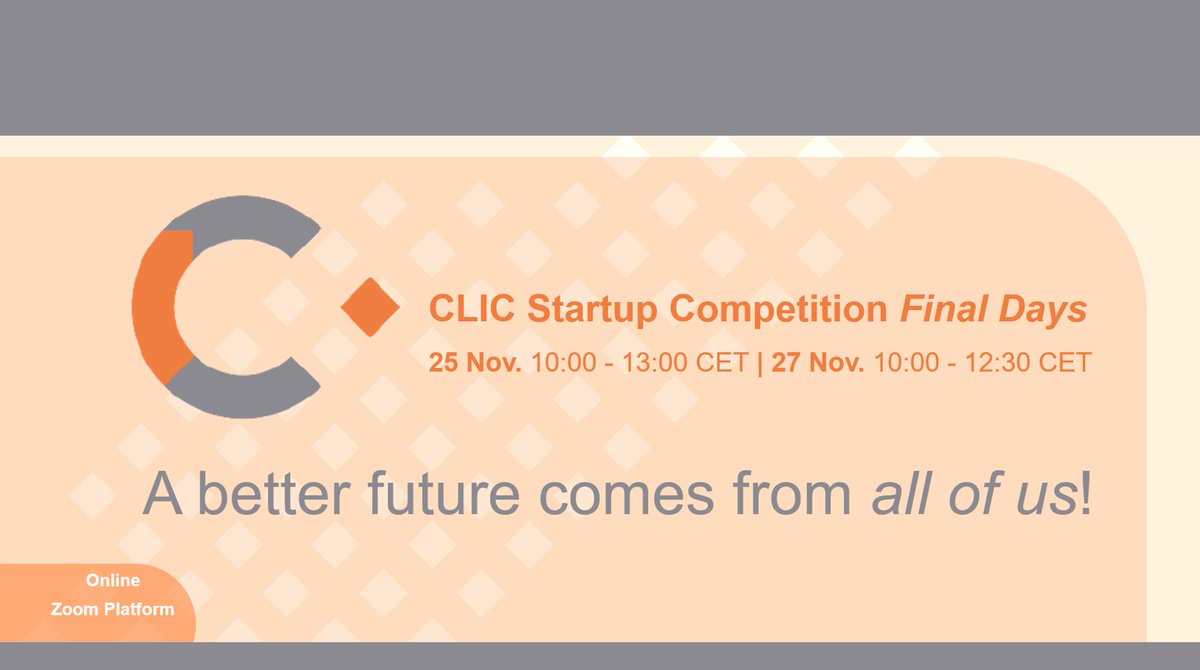 CLIC_EU's tweet photo. Only -2 days still to register to the 🔸#CLICStartupCompetition final event🔸on 25th Nov. from 10:00 to 13:00 h (CET)! 🙌🏻 Inspiring speeches and 15 startups running to become the next generation circular startups for cultural heritage adaptive reuse! https://t.co/pAc3HxGoSB https://t.co/5sa7tKJfPQ
