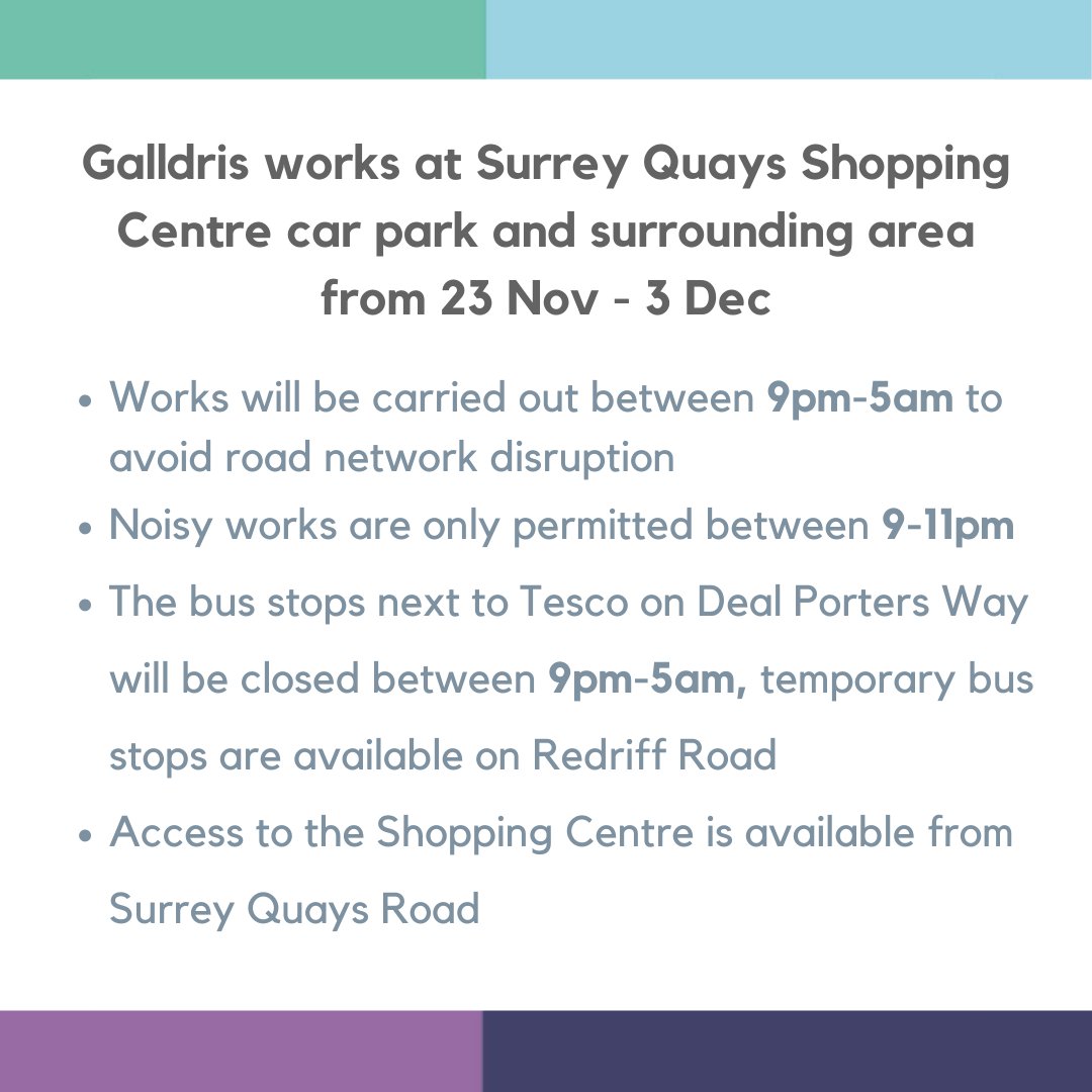 CWmasterplan's tweet photo. Between today and 3 Dec in accordance with @lb_southwark, @Galldris is installing an underground crossing for future cables &amp; drainage under Deal Porters Way. Access at the Redriff Road end of the @SurreyQuays car park will be closed to vehicles. More here https://t.co/FnNkzmEB1a https://t.co/VaYHXnkQ4O