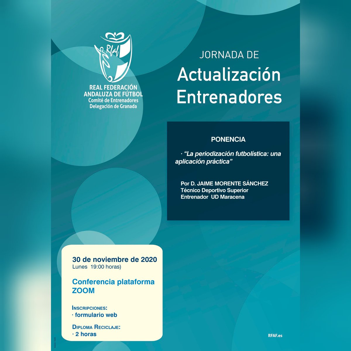 Desde el Comité de Entrenadores seguimos trabajando para que la formación de nuestros colegiados sea la mejor posible. 📚📚No pierdas la oportunidad de continuar formándote📚📚 💻 Zoom ✔ Lunes, 30 de noviembre ✔Inscripciones: hasta el 29 de noviembre ✔ Granada