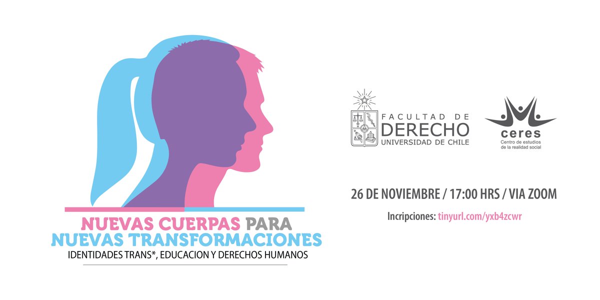 Desde <a href="/CERES_CL/">CERES</a> y en conjunta al <a href="/CDHUChile/">Centro de Derechos Humanos F. de Derecho U. Chile</a> los invitamos a nuestra tercera simposia anual "Nuevas Cuerpas para Nuevas Transformaciones: Identidades Trans, Educación y Derechos Humanos". 

Inscripciones ▶️ tinyurl.com/yxb4zcwr