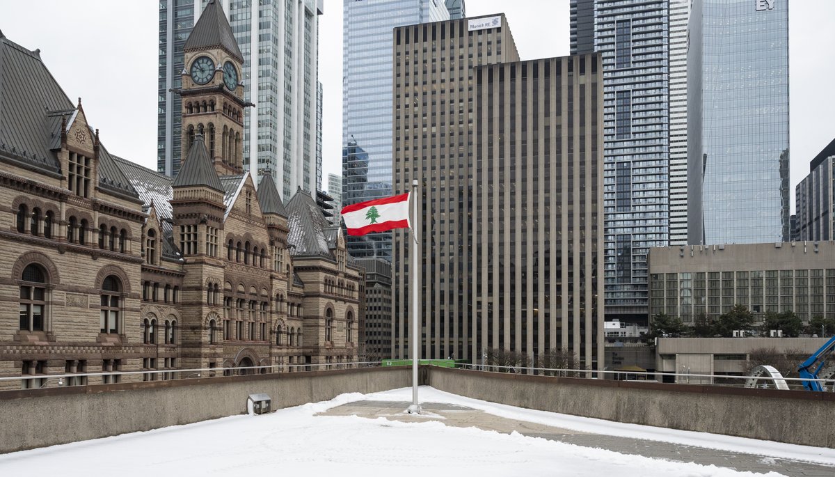 JohnTory's tweet photo. This morning the Lebanon flag was raised in celebration of their Independence Day. Sending best wishes to Toronto’s Lebanese community who have been such a vital part of our city’s vibrancy and growth. #LebanonIndependenceDay https://t.co/Wc9V90091D