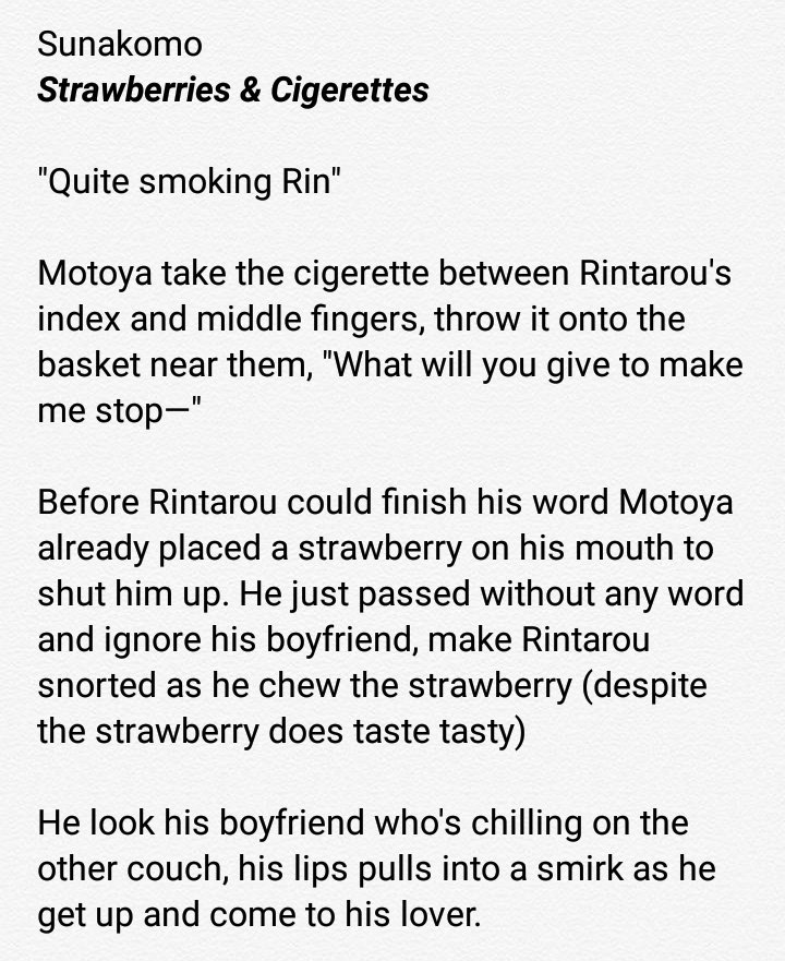 Another komosuna/sunakomo strike! A title by  @tahilalatsakusa starberries ans cigerettes aND ACTUALLY I& #39;D HAD AN IDEA ABOUT THIS PROMPT THANK YOU APRIL SO I CAN REALIZED IT!Tw // mild nsfw