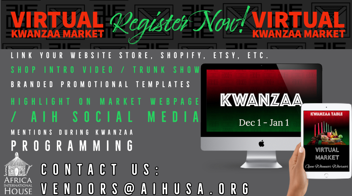 AIHChicago's tweet photo. Attention Merchants! REGISTER NOW for the 2020 @AIHChicago Virtual Kwanzaa Market. https://t.co/c2hEKDaHLq https://t.co/cQgVTUs4aH