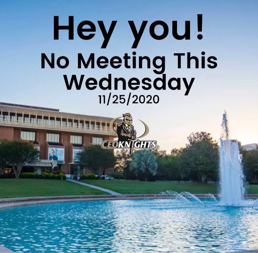 CEOKnights's tweet photo. No meeting this week! We hope you all enjoy your Thanksgiving 🍂🦃🍁
Our last meeting opportunity of the semester with be a joint meeting on Dec. 1st, stay tuned for details! https://t.co/ZRvOJPX1js