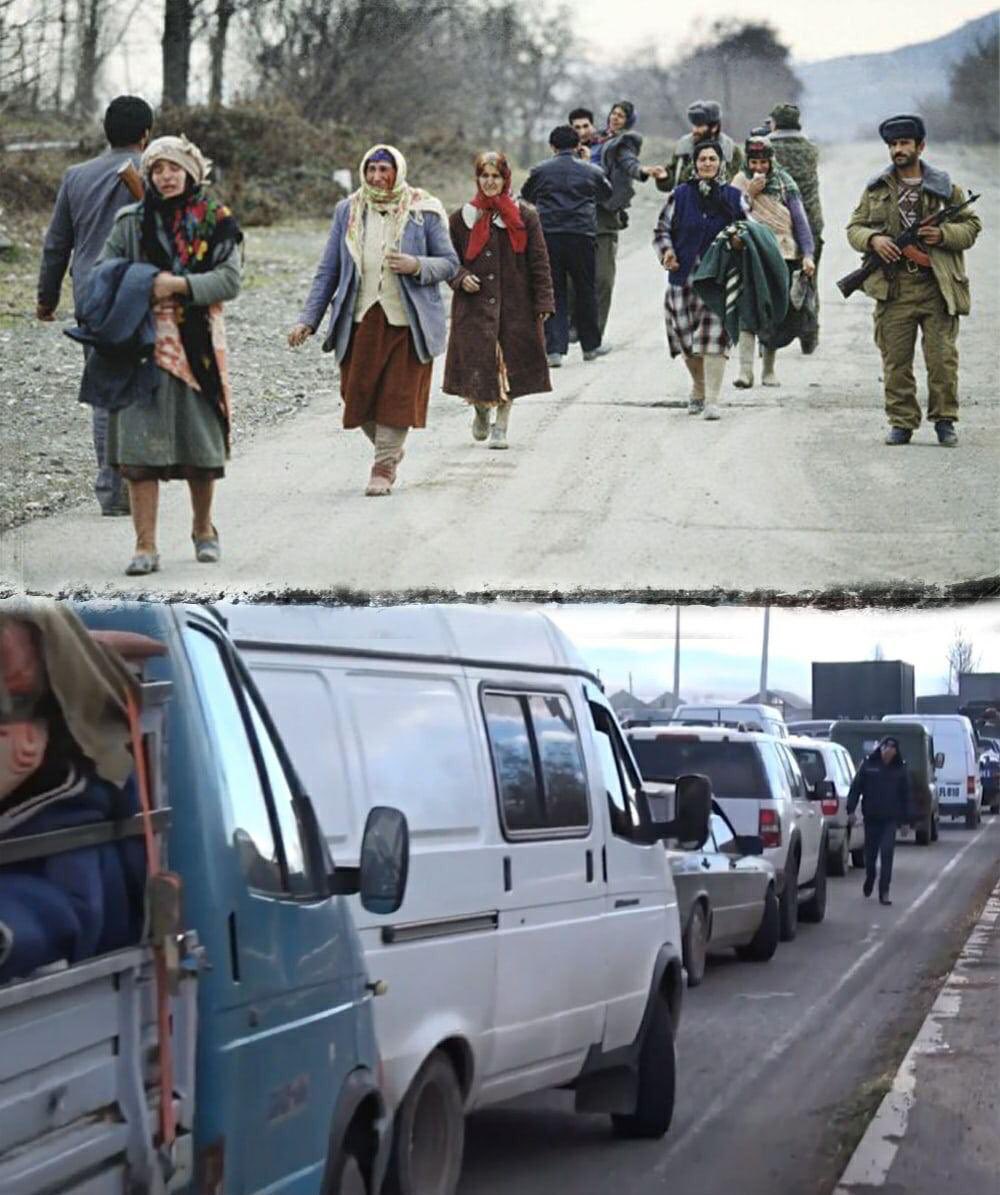 #Azerbaijan and peacekeepers are ensuring safety of #Armenia/n civilians leaving previously occupied #Azerbaijan/i regions of #Kalbajar and #Lachin as per peace agreement signed between🇦🇿 and 🇦🇲. Back in the 90s,🇦🇿of Kalbajar and Lachin did not receive the same humane treatment.