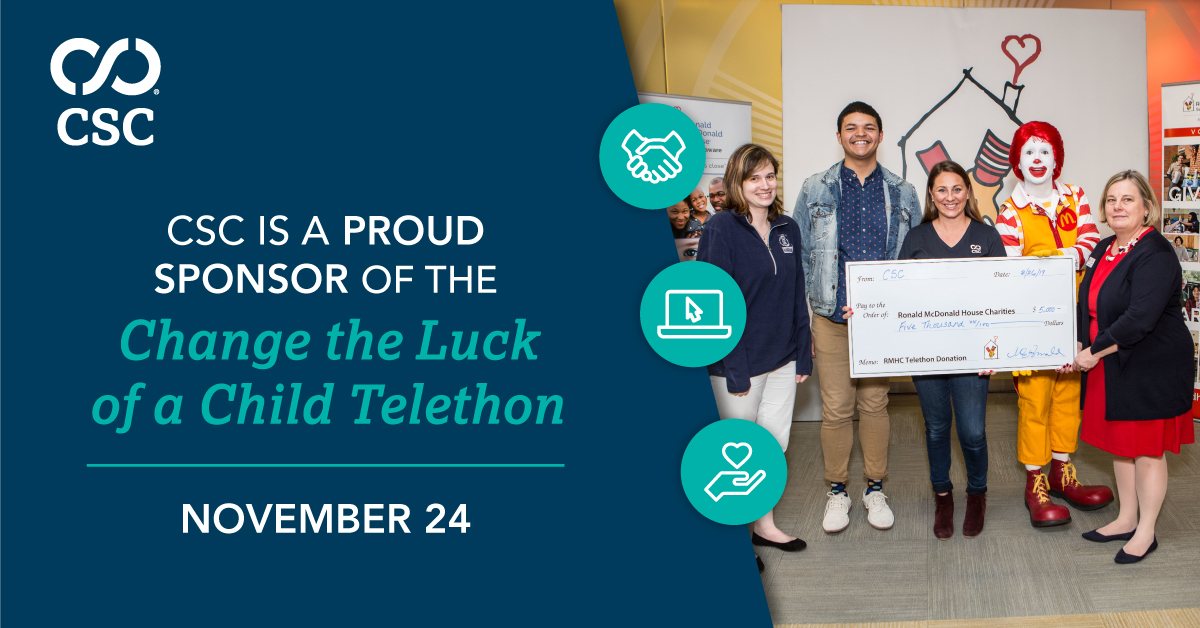 CSCGlobal's tweet photo. Tomorrow is the Change the Luck of a Child Telethon by the Ronald McDonald House! Remember to donate by calling 1-888-506-HOPE and help CSC make tomorrow better than it is today for these children. #CSCgivesback https://t.co/O5GfJZUgnR