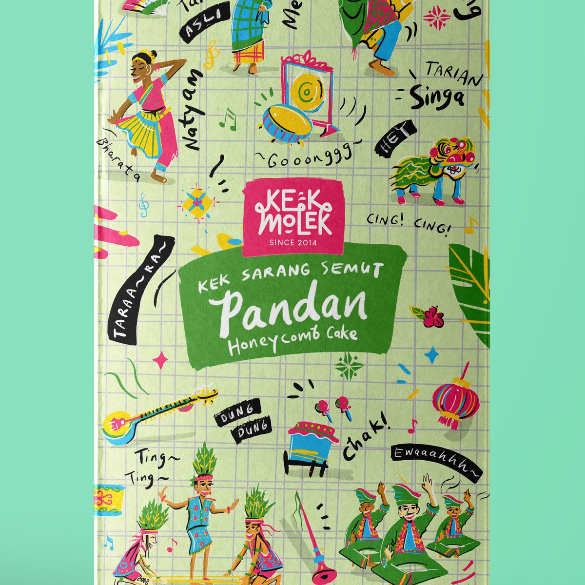 jaieramlee's tweet photo. Packaging design untuk kotak Kek Molek Pandan โจ๐โบ๏ธ
.
#illustration #cake #packaging #box #boxdesign #illustrators #graphic #graphicdesign #artwork #packagingdesign #foodpackaging #cakepackaging #character #traditional #traditionaldance #malaysian #malaysia #malaysianfood https://t.co/8LU8wRzLbL