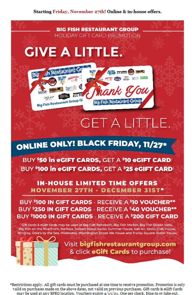 Starting Friday! BFRG 2020 Holiday Gift Card Specials bit.ly/3pWrJCM