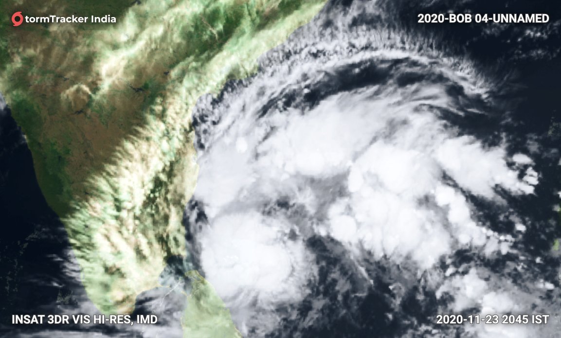 StormTrackerIn's tweet photo. #Depression #BOB04 over #BayOfBengal showing a tightening circulation, expected to intensify into #CycloneNivar and head towards #TamilNadu coast. #CycloneAlert #NivarCyclone https://t.co/OcdMKtTqde