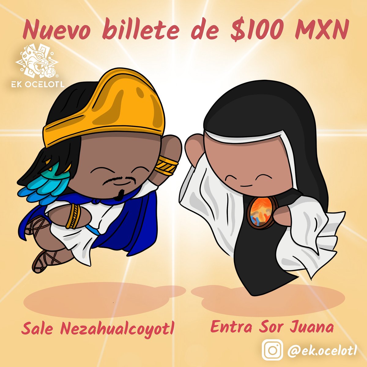 EkOcelotl's tweet photo. @Banxico Nuevo billete de $100 MXN, sale Nezahualcoyotl, entra Sor Juana. 
¿Quién crees que debería ser el relevo del billete de $50 MXN?
New $ 100 MXN bill, Nezahualcoyotl comes out, Sor Juana comes in.
Who do you think should takeover the next $ 50 MXN bill? https://t.co/syv4ZpbbmN