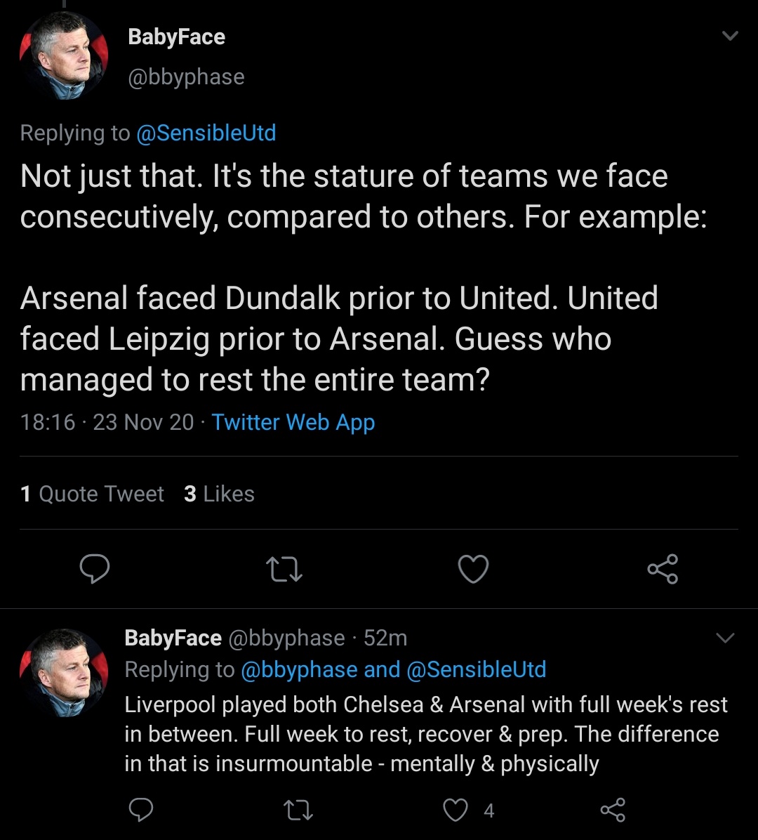 Now before you say it's the same for all — not entirelyAll teams who play in all competitions are facing the same issue but Utd & City went furthest in Europe meaning we'd the shortest pre-season of them allAlso as  @bbyphase pointed out scheduling hasn't been kind to us yet
