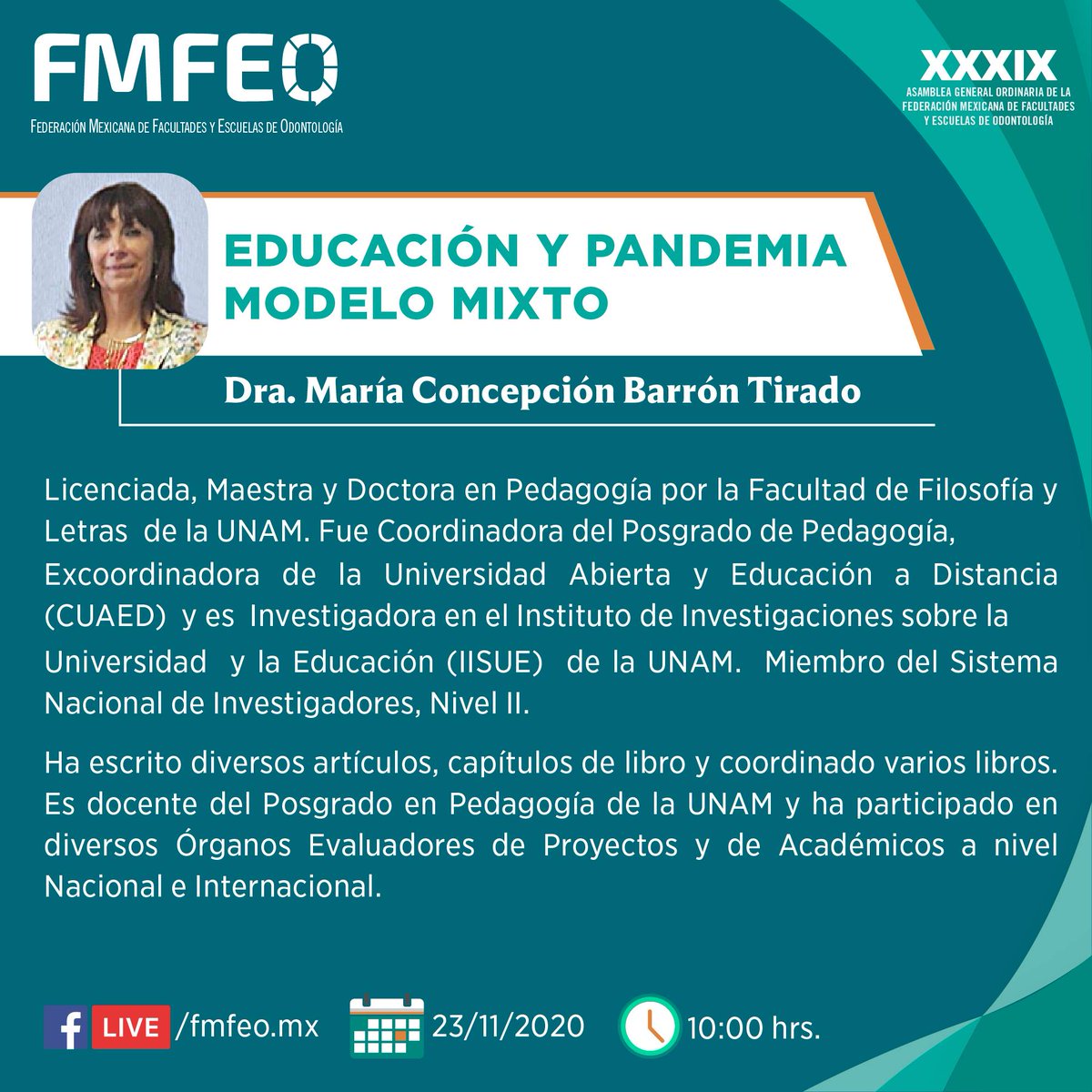 ENESUNAMLEON's tweet photo. #ComunidadENESLeón🦁 los invitamos a seguir la charla: Educación y Pandemia Modelo Mixto, Imparte la Dra. María Concepción Barrón
@fmfeo.mx invita !!
🔴 Facebook Live
⏰ 10:00 hrs.
#NoTeLoPierdas #FMFEO https://t.co/5BfaNGXCtu