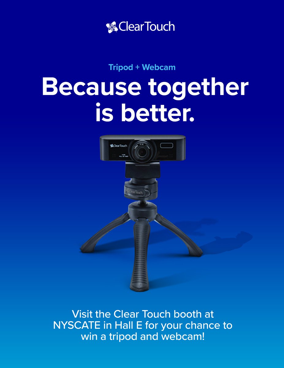 Join the Clear Touch Team at #NYSCATE20 in Exhibit Hall E and click the Video Link in our Booth to chat with us LIVE.  All visitors will have a chance to win a Clear Touch Webcam and Tripod Kit.