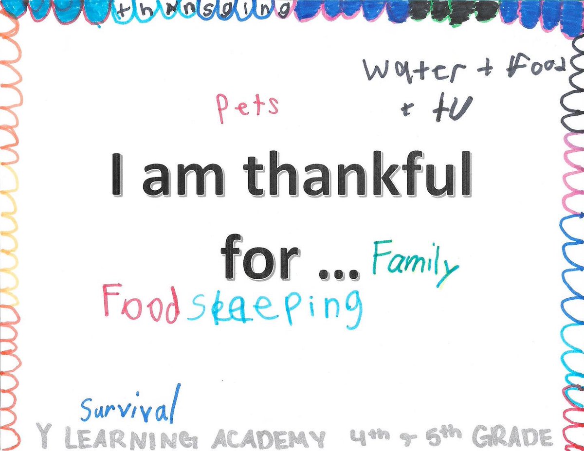 SabreVoice's tweet photo. Students at the YMCA Learning Academy want us to know what they’re thankful for. Now it’s our turn. What are you thankful for? 🦃 #fonddulacfamilyymca #thanksgiving https://t.co/qC2CYjCmqj