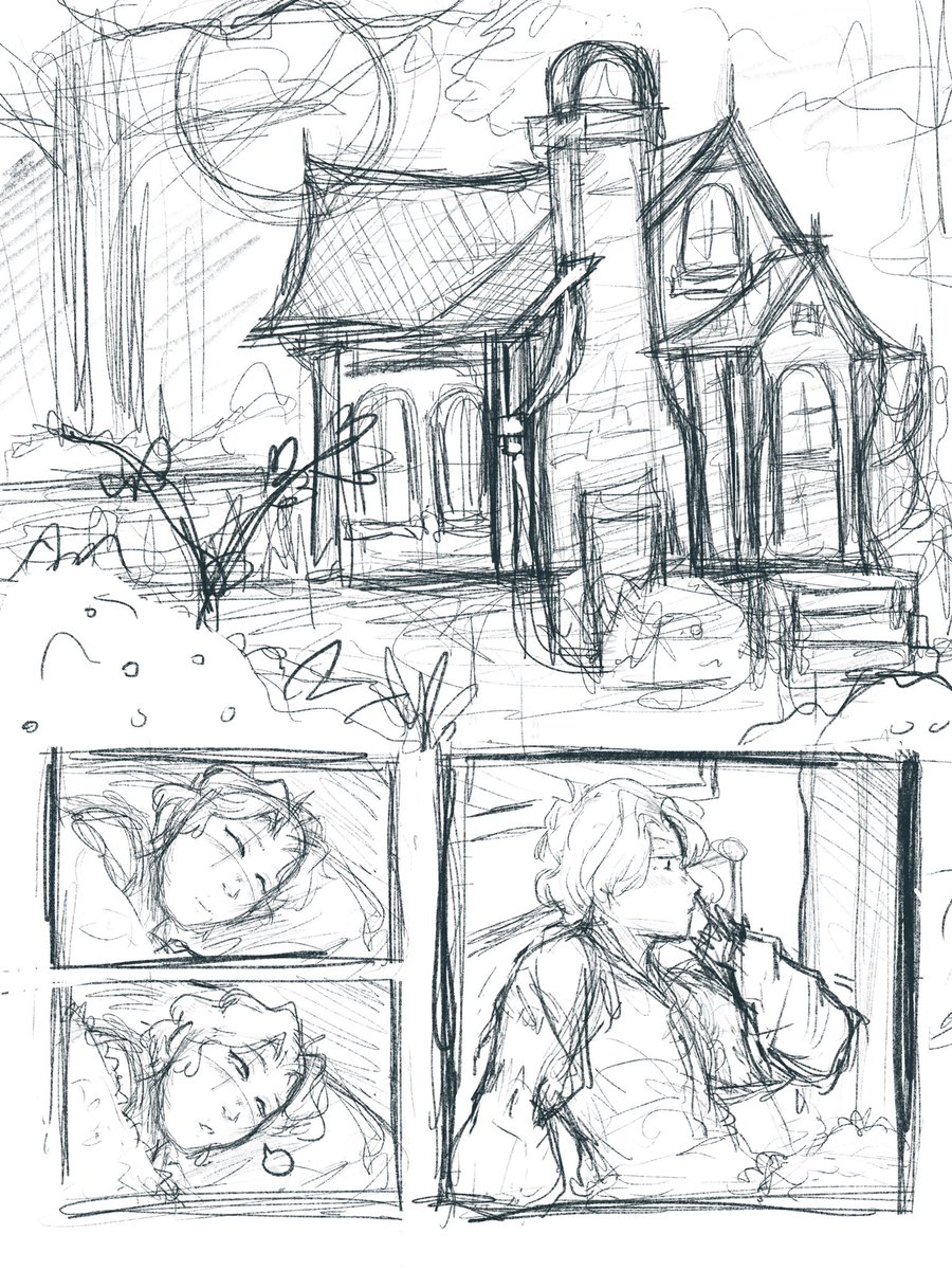 dee_liite's tweet photo. A sketch for a page from the comic I’ve been working on for class. The little cottage turned out so cute 

#comic #illustration #ArtistOnTwitter #drawing #WIP #drawingwhileblack https://t.co/rtQ88KcWLx