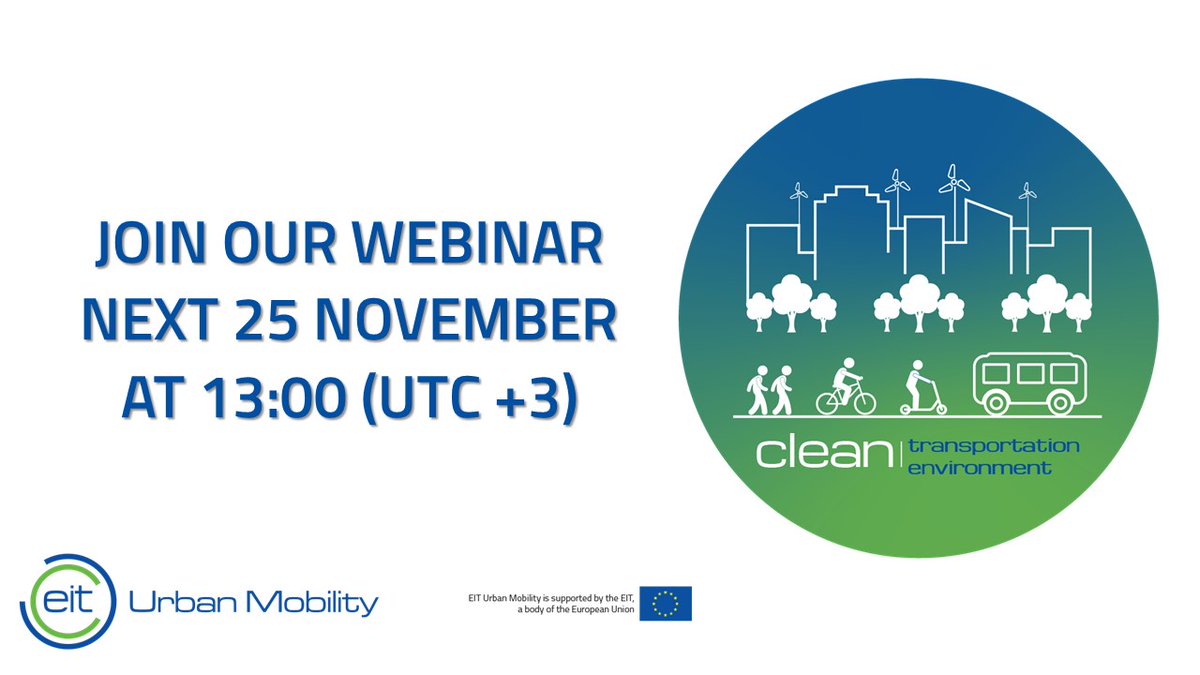 WEBINAR IN THE RADAR!

Join our webinar on #sustainable #urbanmobility and air quality next 25 November at 13:00 (UTC+3).

Learn more and register now here: eiturbanmobility.eu/join-our-webin…

<a href="/EITeu/">European Institute of Innovation & Technology</a> #Turkey #sustainability #urbanmobility #airquality #innovation #webinar